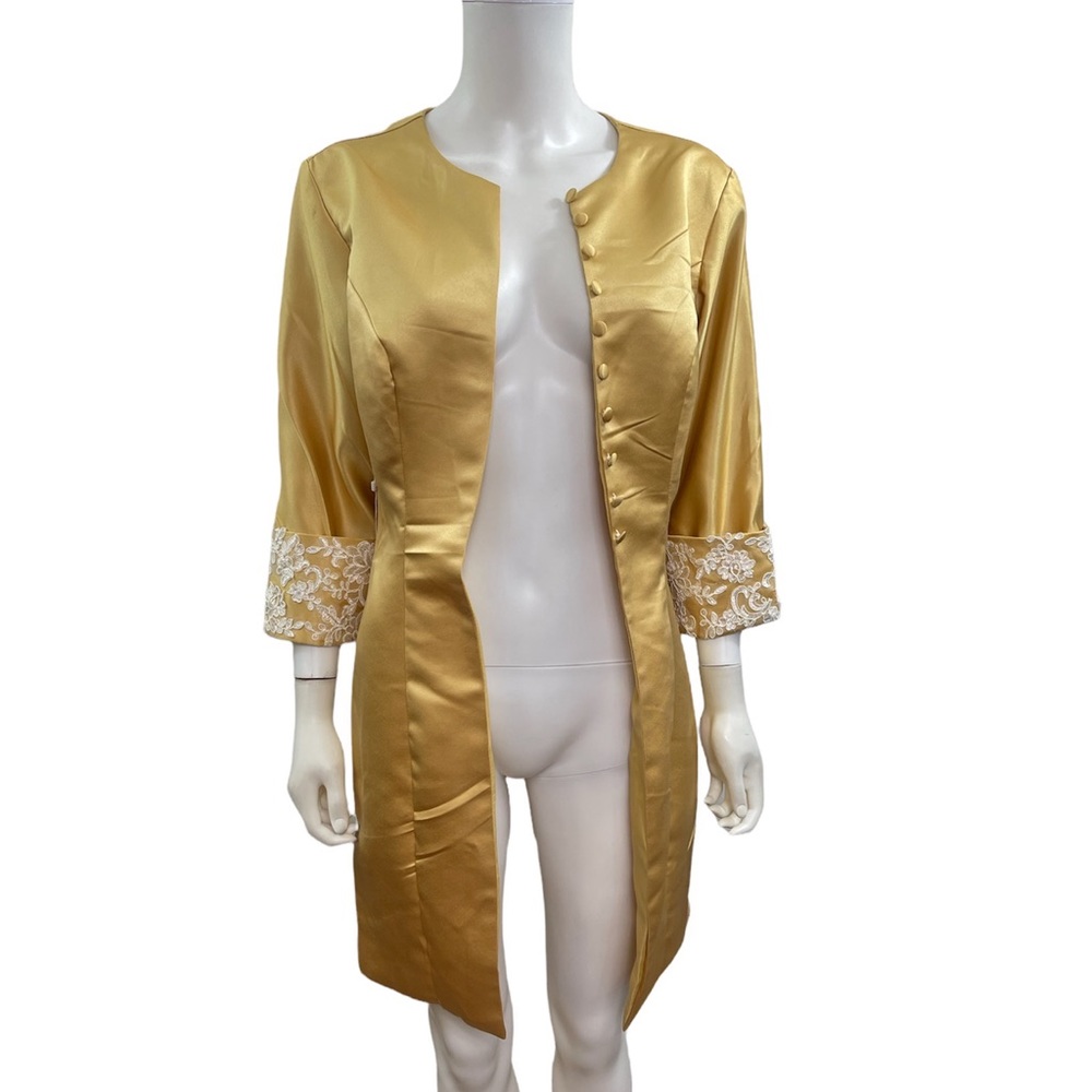LT LanTing Bride 3/4 Sleeve Gold Ivory Lave Open Jacket